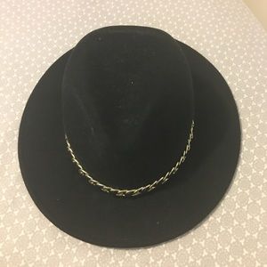 Black Hat with Gold Chain Trim